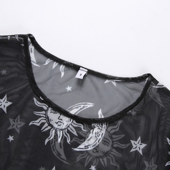 Black mesh sun moon & stars sheer crop top - Picture 9 of 15